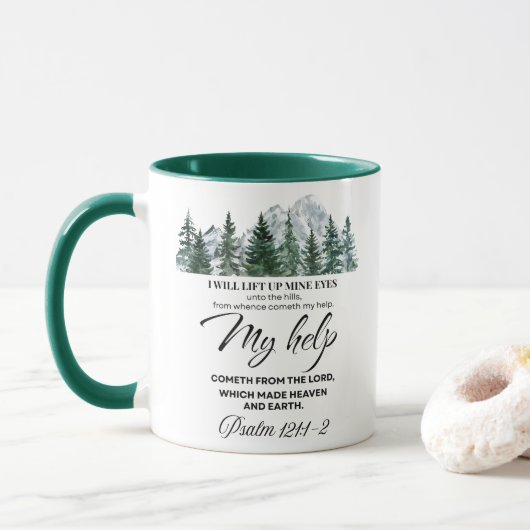 Psalm 121:1-2 Ik zal mijn ogen opheffen op de berg Mok (Met donut)