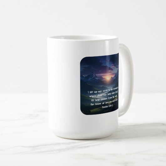 Psalm 121:1-2 mountain sunrise Christian Faith Koffiemok (Voorkant rechts)