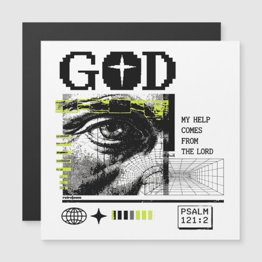Psalm 121:2 Neon Lime Oog van God CRT Glitch Kunst (Voorkant / Achterkant)