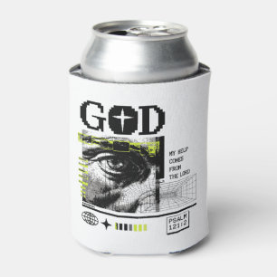 Psalm 121:2 Neon Lime Oog van God CRT Glitch Kunst Blikjeskoeler