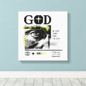Psalm 121:2 Neon Lime Oog van God CRT Glitch Kunst Canvas Afdruk (Insitu (Houten vloer))