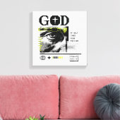 Psalm 121:2 Neon Lime Oog van God CRT Glitch Kunst Canvas Afdruk (Insitu (Woonkamer))