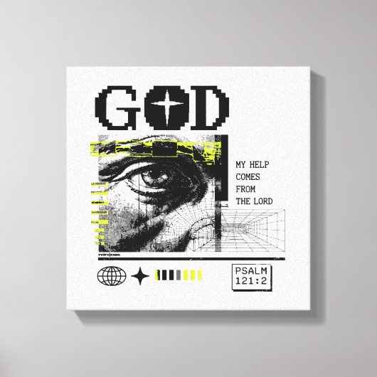 Psalm 121:2 Neon Lime Oog van God CRT Glitch Kunst Canvas Afdruk (Voorkant)