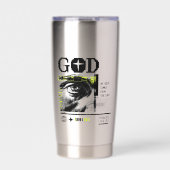 Psalm 121:2 Neon Lime Oog van God CRT Glitch Kunst Geïsoleerde Drinkbeker (Voorkant)