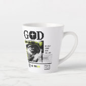 Psalm 121:2 Neon Lime Oog van God CRT Glitch Kunst Latte Mok (Rechts)