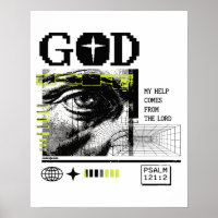 Psalm 121:2 Neon Lime Oog van God CRT Glitch Kunst