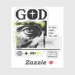 Psalm 121:2 Neon Lime Oog van God CRT Glitch Kunst Sticker