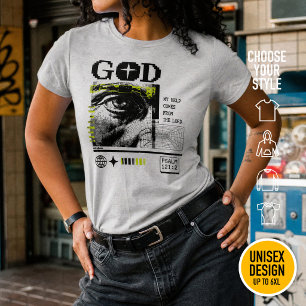 Psalm 121:2 Neon Lime Oog van God CRT Glitch Kunst T-shirt