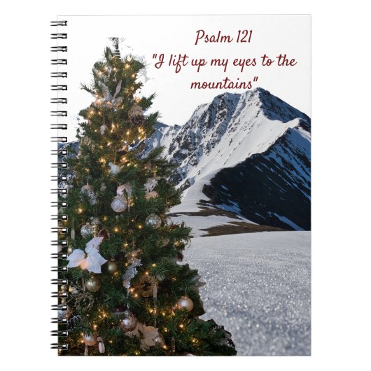 Psalm 121 Kerstboom Bergen Notitieboek (Voorkant)