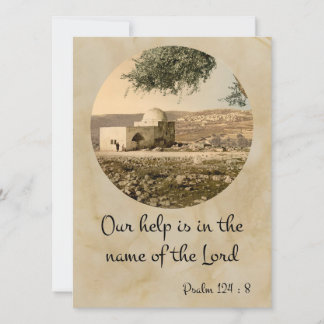 Psalm 124:8 op een prachtig bijbelachtig wenskaart feestdagenkaart