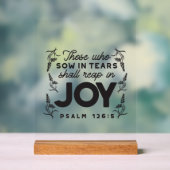 Psalm 126:5 Schrift Typografie – Oogsten in Blijds Acryl Bord (Neutraal)