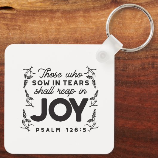 Psalm 126:5 Schrift Typografie – Oogsten in Vreugd Sleutelhanger (Achterkant)