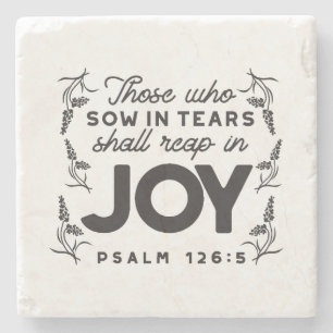Psalm 126:5 Schrift Typografie – Oogsten in Vreugd Stenen Onderzetter