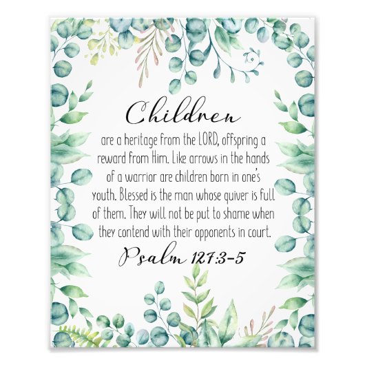 Psalm 127:3-5, kinderen zijn een erfgoed, eucalypt foto afdruk (Voorkant)