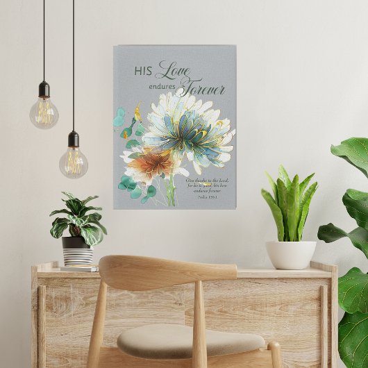 Psalm 136 Zijn liefde blijft eeuwig bloemengrijs Canvas Afdruk