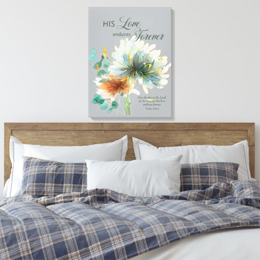 Psalm 136 Zijn liefde blijft eeuwig bloemengrijs Canvas Afdruk (Insitu (Slaapkamer))