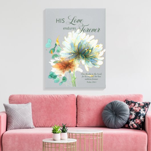 Psalm 136 Zijn liefde blijft eeuwig bloemengrijs Canvas Afdruk (Insitu (Woonkamer))