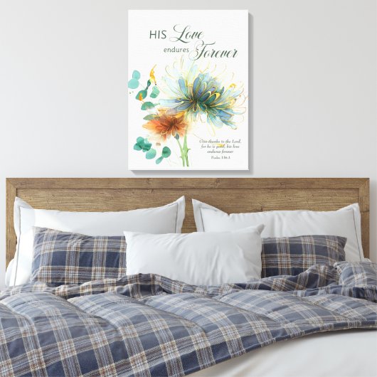 Psalm 136 Zijn liefde blijft eeuwig bloemenwit Canvas Afdruk (Insitu (Slaapkamer))