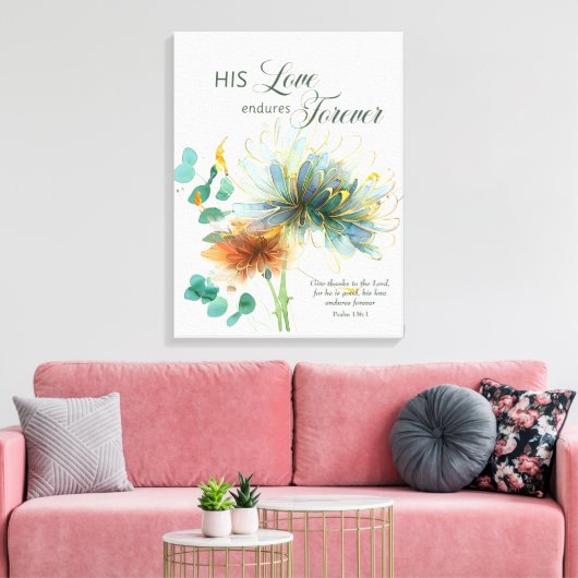Psalm 136 Zijn liefde blijft eeuwig bloemenwit Canvas Afdruk (Insitu (Woonkamer))