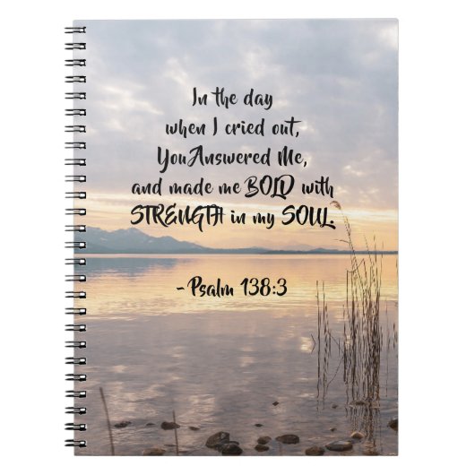 Psalm 138:3 Je maakte me Vetzondst over het meer Notitieboek (Voorkant)