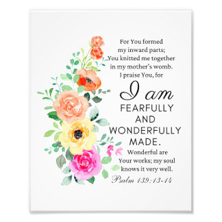Psalm 139:13-14 Heerlijk gemaakt Bloemen Christeli Foto Afdruk