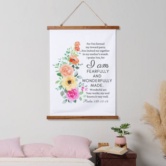 Psalm 139:13-14 Heerlijk gemaakt Bloemen Christeli Hangend Wandkleed (Slaapkamer)