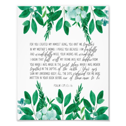Psalm 139:13-16 "Fearful and Wonderful Made" Foto Afdruk (Voorkant)