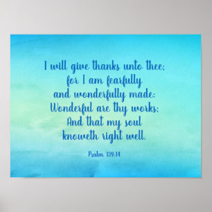 Psalm 139:14 Aanmoediging van bijbelverse Poster
