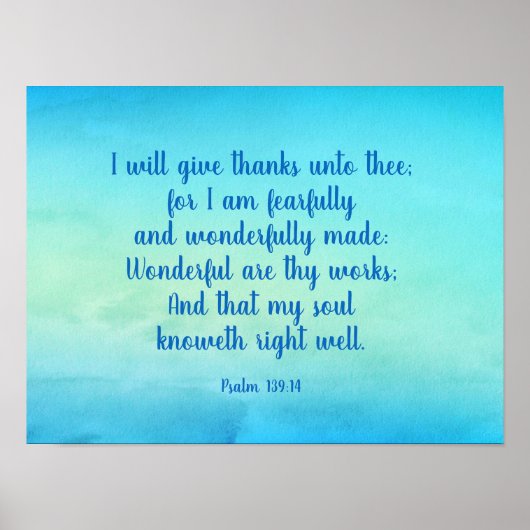 Psalm 139:14 Aanmoediging van bijbelverse Poster (Voorkant)