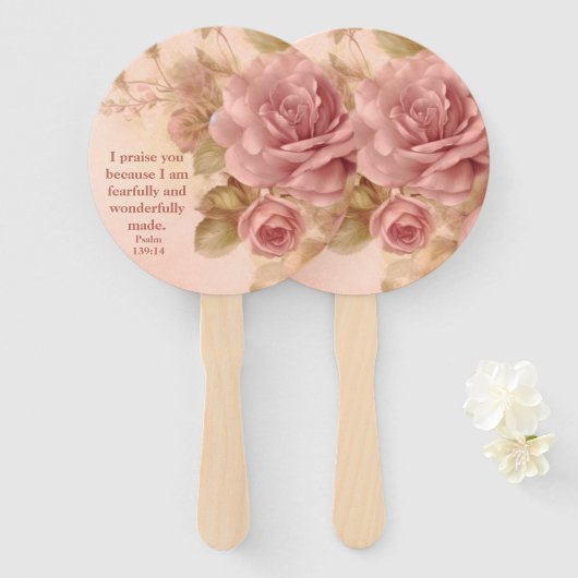 Psalm 139:14 Rose Handwaaier (Voorkant en achterkant)