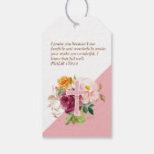 Psalm 139:14 Roze Waterverf Bloemen Cadeaulabel (Achterkant)