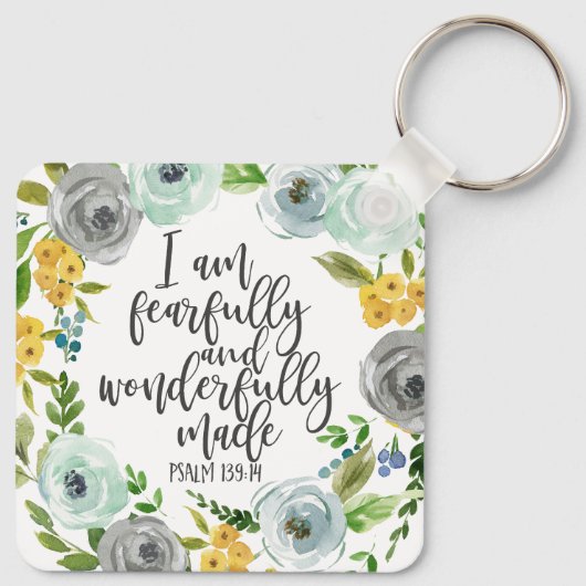 Psalm 139:14 Vreemd en prachtig gemaakt bloemen Sleutelhanger (Achterkant)