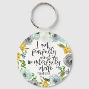Psalm 139:14 Vreemd en prachtig gemaakt bloemen Sleutelhanger