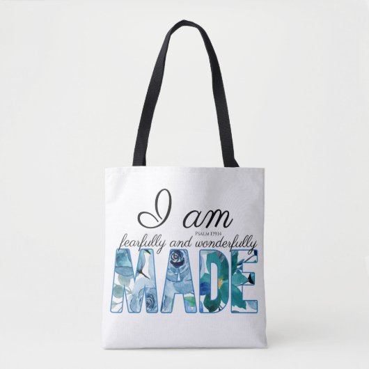 Psalm 139:14: Vrezend en wonderlijk gemaakt Tote Bag (Voorkant)
