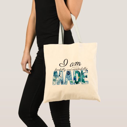 Psalm 139:14: Vrezend en wonderlijk gemaakt Tote Bag (Voorkant (product))