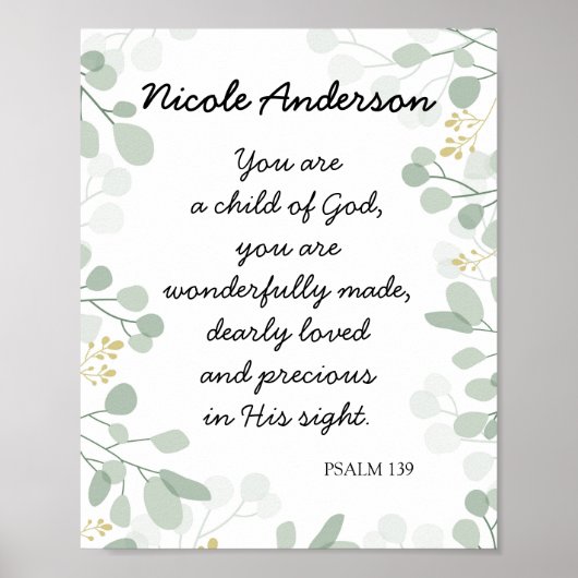 Psalm 139 Kind van Gods Bijbel Naam Poster (Voorkant)