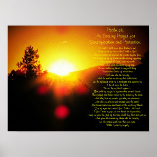 Psalm 141 met felle zonsondergang boven de bergen poster