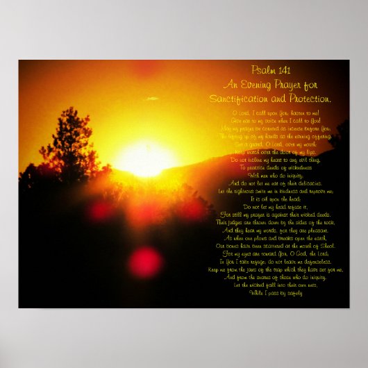Psalm 141 met felle zonsondergang boven de bergen poster (Voorkant)