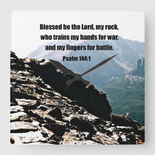 Psalm 144:1 Gezegend als de Heer... Vierkante Klok (Voorkant)