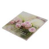 Psalm 147:11, Bijbelversie, korf roze rozen, Tegeltje (Zijkant)