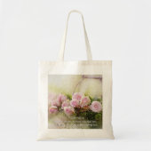 Psalm 147:11, Bijbelversie, korf roze rozen, Tote Bag (Voorkant)