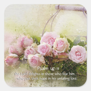 Psalm 147:11 Inspirerende bijbelroze rozen Vierkante Sticker
