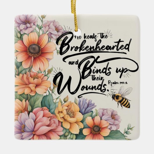 Psalm 147:3 Christelijk Bijbelvers Afbeelding Keramisch Ornament (Voorkant)