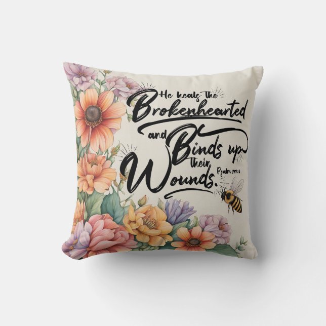 Psalm 147:3 Christelijk Bijbelvers Afbeelding Kussen (Voorkant)