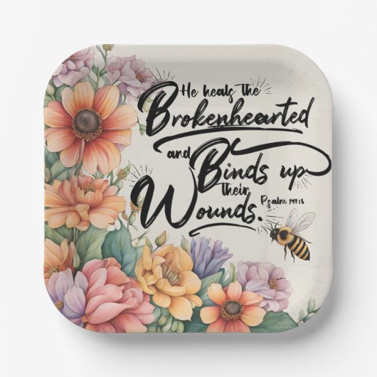 Psalm 147:3 Christelijk Bijbelvers Afbeelding Papieren Bordje (Voorkant)