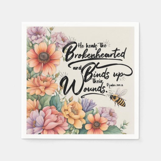 Psalm 147:3 Christelijk Bijbelvers Afbeelding Servet (Voorkant)