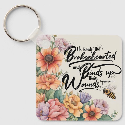 Psalm 147:3 Christelijke Bijbelvers Afbeelding Sleutelhanger (Voorkant)