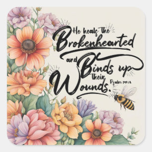 Psalm 147:3 Christelijke Bijbelvers Afbeelding Vierkante Sticker