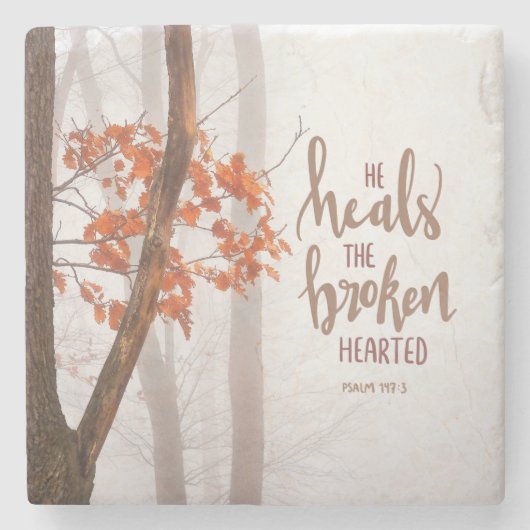 Psalm 147:3 Hij heelt de gebroken Hearted Stenen Onderzetter (Voorkant)