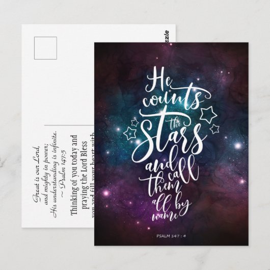 Psalm 147:4-5 Hij telt de Bijbelverse sterren Briefkaart (Voorkant / Achterkant)